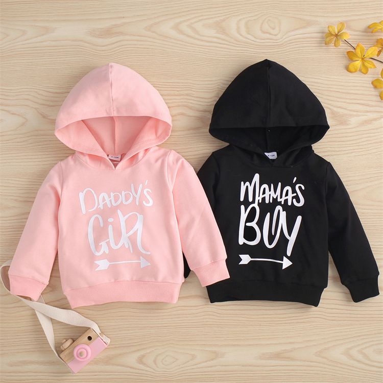 100% Cotton Letter Print Solid Long-sleeve Hooded Baby Sweatshirt Pink