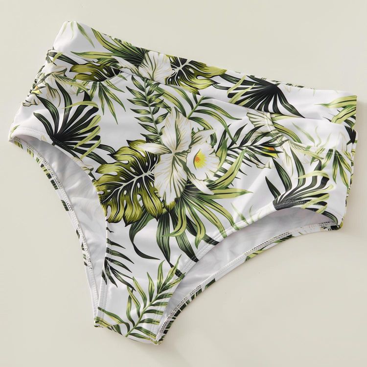Leaf and Floral Print Splicing Family Matching Matching Swimsuits Light Green