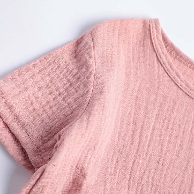 Crepe 2pcs Solid Short-sleeve Baby Set Pink