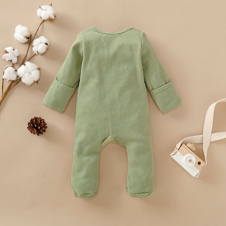 Baby Boy/Girl 95% Cotton Ribbed Long-sleeve Footed Snap Jumpsuit Light Green