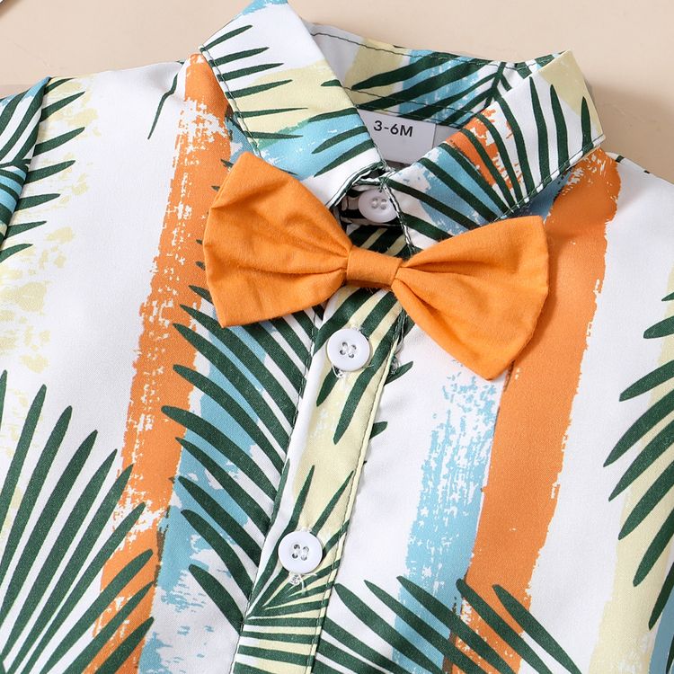 2pcs Baby Boy Tropical Plant Print Short-sleeve Bow Tie Shirt and Shorts Set Ginger