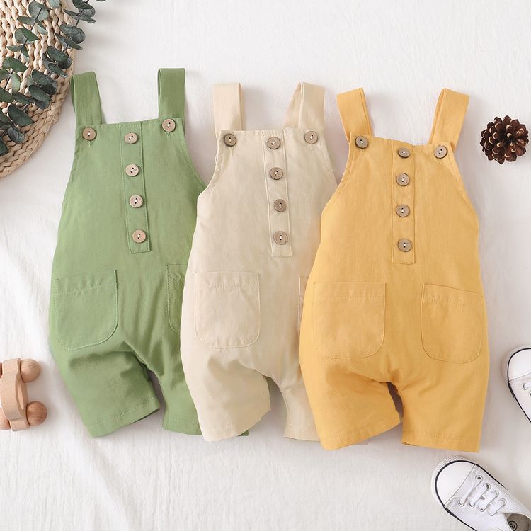 Baby Boy Button Design Solid Sleeveless Overalls with Pockets Pale Green