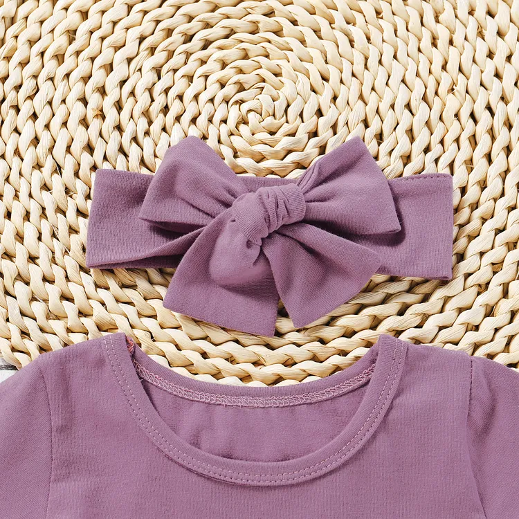 3pcs Floral Print Short-sleeve Baby Set Lavender
