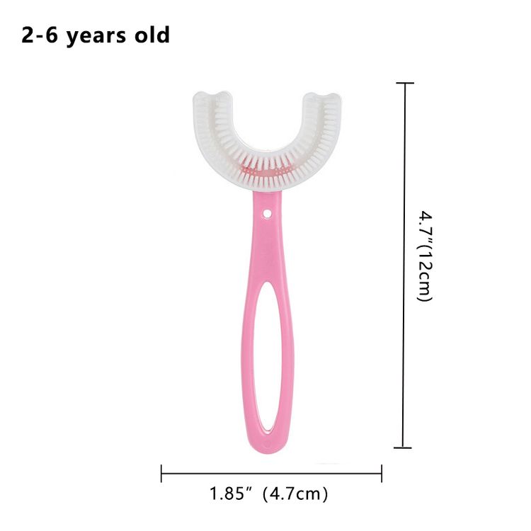 Kids New Toothbrush with U-Shaped Food Grade Silicone Brush Head,  Manual Toothbrush Oral  Cleaning Tools for Children Training Teeth Cleaning Whole Mouth Toothbrush for Kids Light Pink