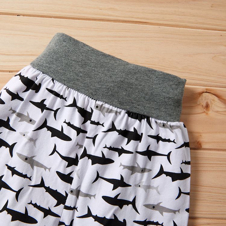 3pcs Shark and Letter Print Long-sleeve Grey Baby Set Dark Grey
