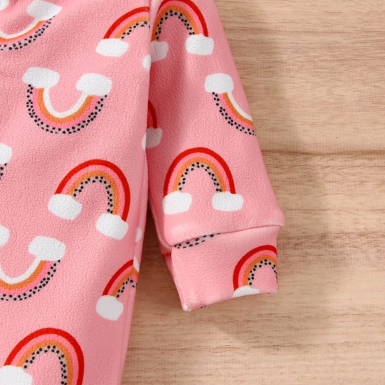 All Over Rainbow Print Pink Cotton Long-sleeve Footed Baby Jumpsuit Pink