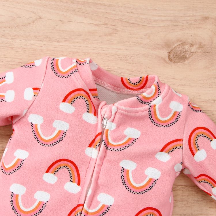 All Over Rainbow Print Pink Cotton Long-sleeve Footed Baby Jumpsuit Pink