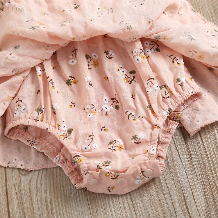 100% Cotton Floral Print Daisy Baby Sling Romper Dress Pink