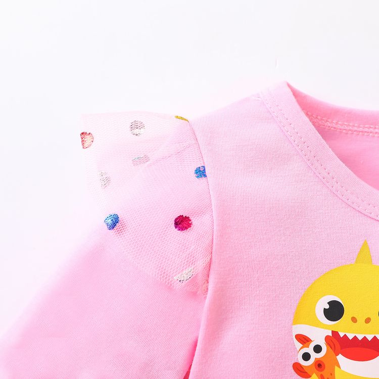Baby Shark Baby Girl  Rainbow and Polka Dots Mesh Dress Pink