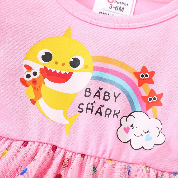 Baby Shark Baby Girl  Rainbow and Polka Dots Mesh Dress Pink