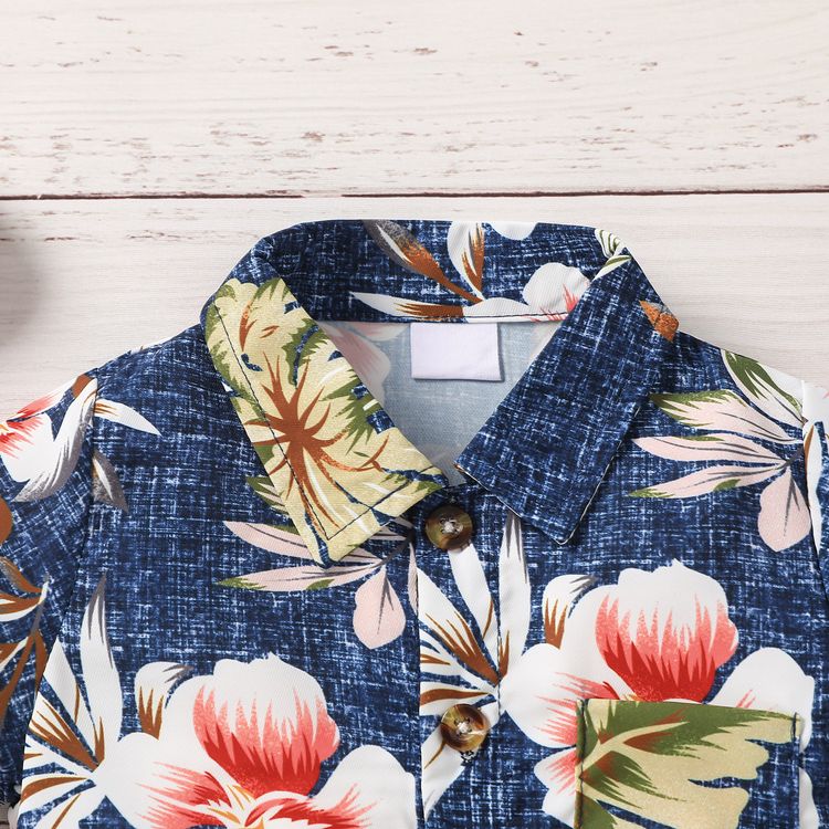2pcs Baby Boy Floral Print Short-sleeve Shirt and Solid Shorts Set Apricot