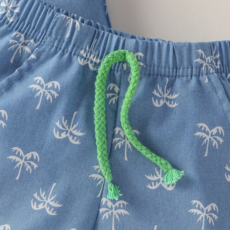 2pcs Baby Boy Denim Short-sleeve All Over Coconut Tree Print Button Up Shirt and Shorts Set DENIMBLUE