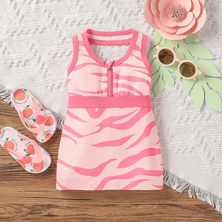 Baby Girl All Over Pink Zebra Print Halter Neck Zipper Sleeveless Dress Pink