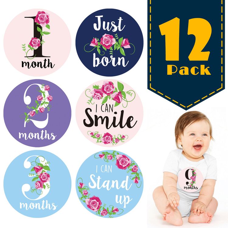 12 Pack Bebe Autocollants Mensuels 1 Autocollant Heureux Par Mois De Votre Bebe Premiere Croissance De