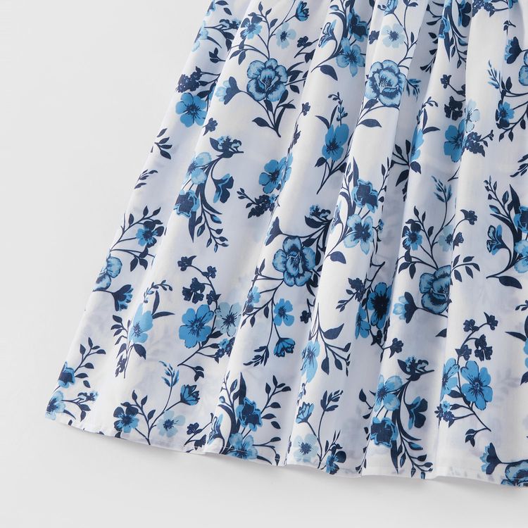 Mosaic Floral Print Stitching Family Matching Navy Blue Sets Dark Blue/white