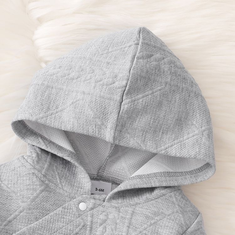 2pcs Baby Solid Snap-up Long-sleeve Hoodie and Trousers Set Grey