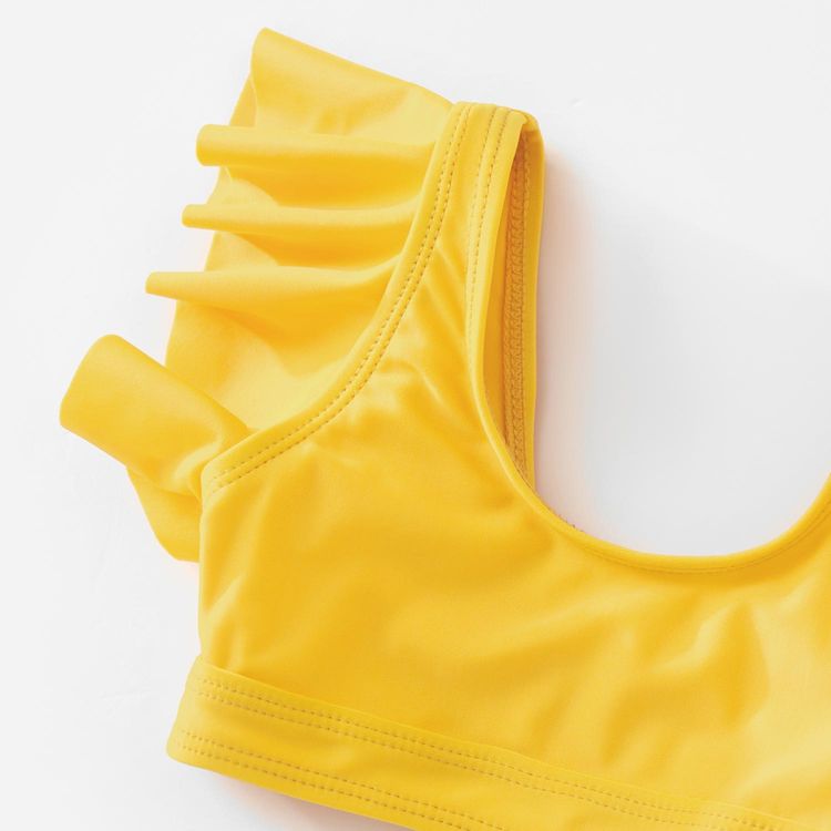 Ruffled Sleeve Pineapple Print Family Matching Swimsuits Yellow