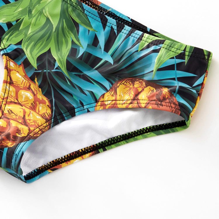 Ruffled Sleeve Pineapple Print Family Matching Swimsuits Yellow