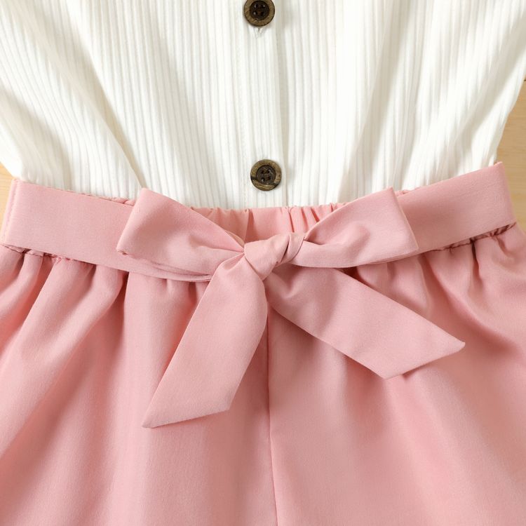 Kid Girl Button Design Sleeveless Belted Splice Rompers Jumpsuits Shorts Pink