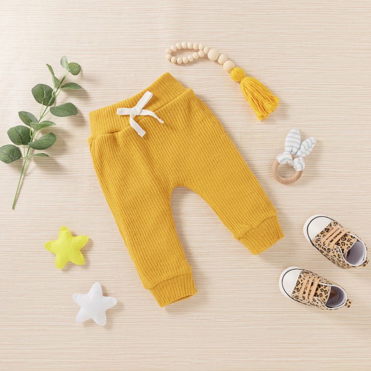 Baby Boy/Girl 3pcs Solid Ribbed Long-sleeve Pullover and Trouser Set Ginger