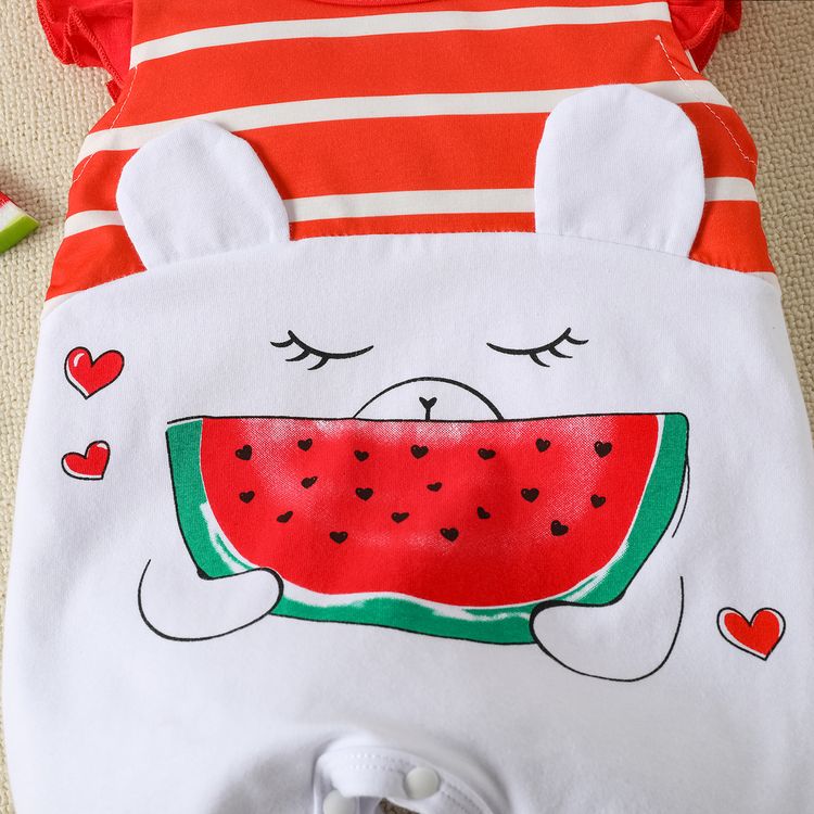 2-Pack Baby Girl 95% Cotton Flutter-sleeve Cartoon Fruit Print Rompers Set Multi-color