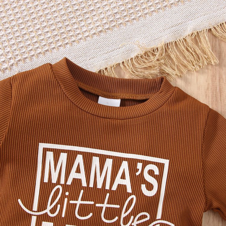 Baby Boy Letter Print Coffee Ribbed Long-sleeve Sweatshirt Coffee