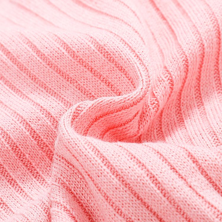 Baby Girl 95% Cotton Ribbed Mock Neck Cold Shoulder Short-sleeve Belted Dress Pink