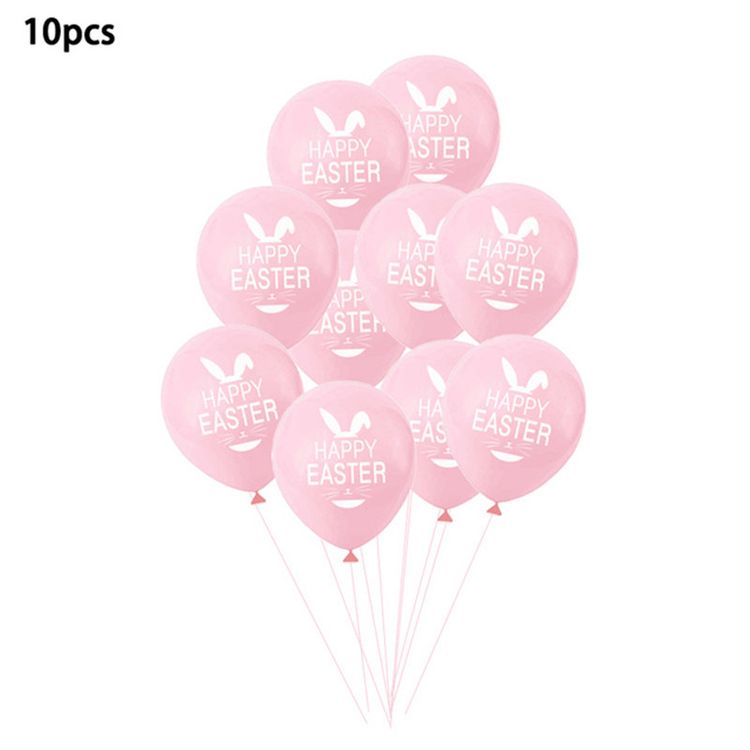 10-pack Easter Rabbit Bunny Latex Balloons Pure Color Happy Easter Letters Balloons Easter Party Decoration Supplies Pink