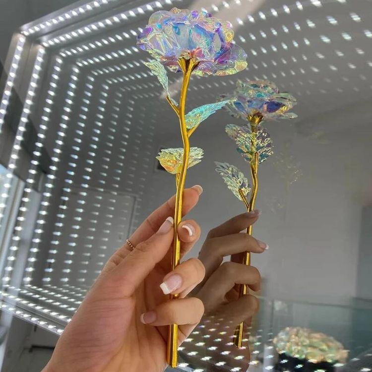 Gold Foil Rose Long Stem Simulation Rose Flower Romantic Gift for Mother's Day Valentine's Day Anniversary Multi-color
