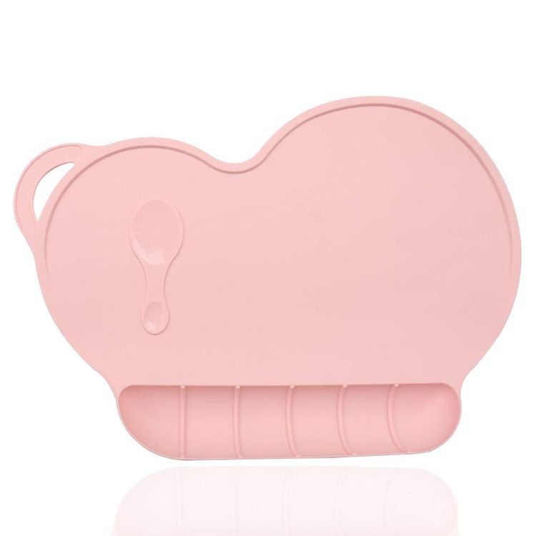 Food Grade Silicone Baby Placemat Portable Roll Up Non Slip Travel Placemat with Drop Catcher Pink