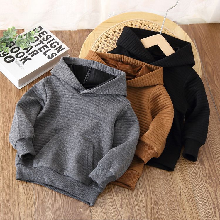 Toddler Boy/Girl Solid Color Textured Hoodie Sweatshirt Grey