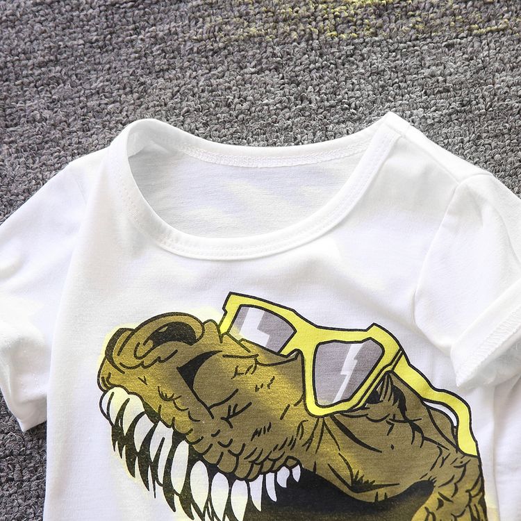 2pcs Baby Boy Glasses Dinosaur Print Short-sleeve Tee and Cargo Shorts Set White
