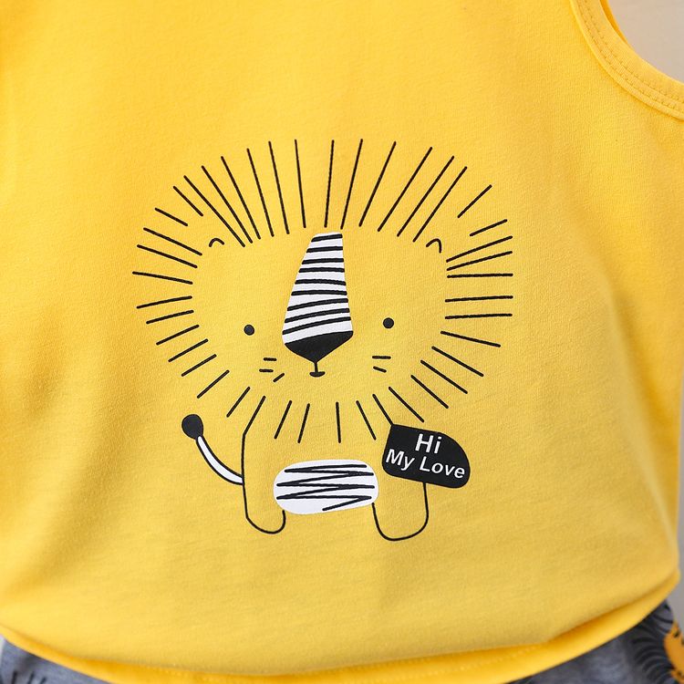 2pcs Toddler Boy Playful Animal Lion Print Tank Top and Shorts Set Yellow