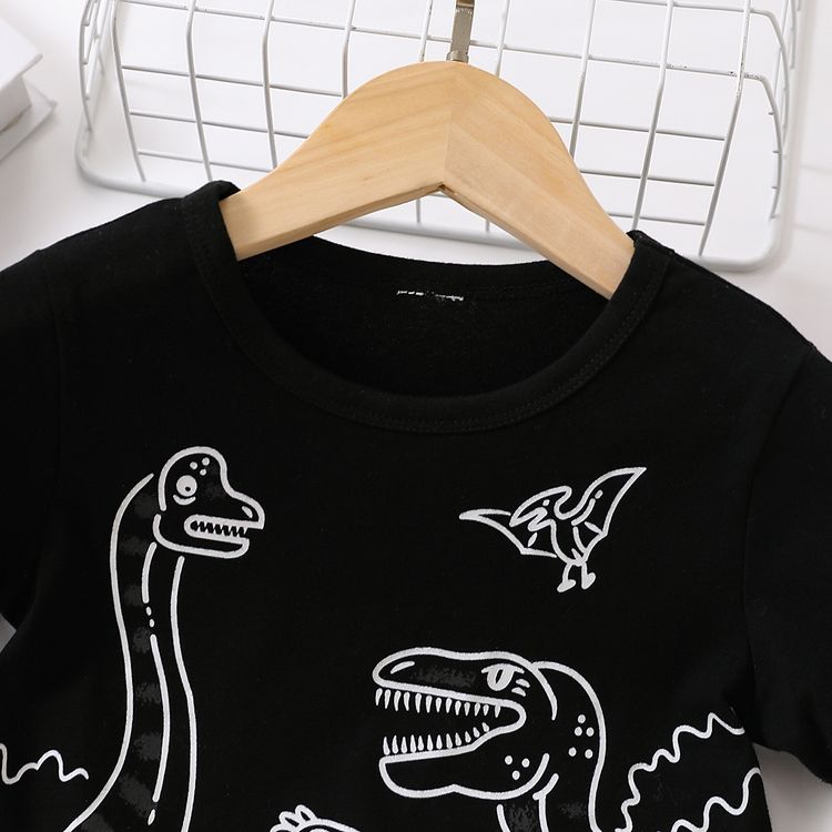Toddler Boy Playful Reflective Dinosaur Print Short-sleeve Black Tee Black