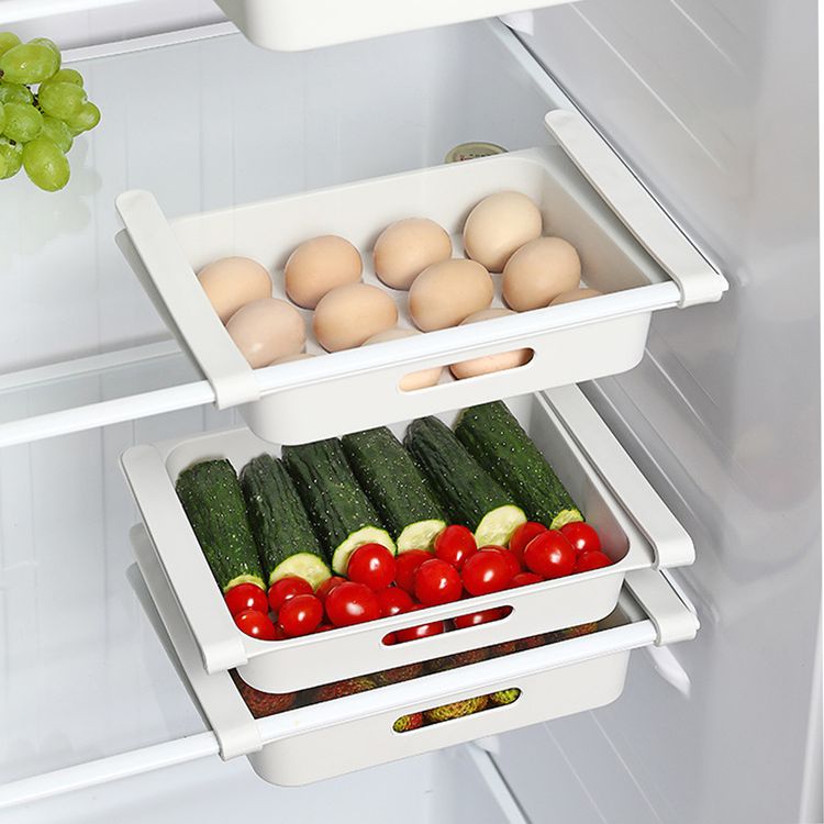 Retractable drawer Type Refrigerator Container Box Egg FoodFruit organizer Storage tray kitchen White