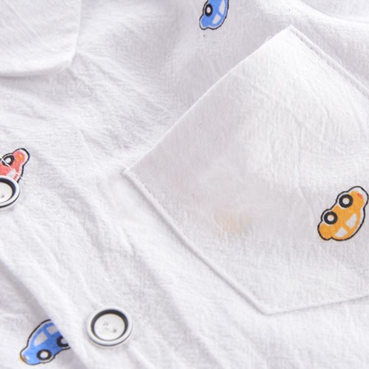 2-piece Toddler Boy Car Print Lapel Collar Button Down Long-sleeve Shirt and Jeans Denim Pants Set White