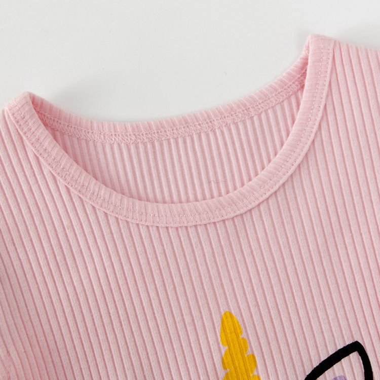 2pcs Toddler Girl Unicorn Print Ribbed Flutter-sleeve Pink Tee and Mesh Skirt Set Pink