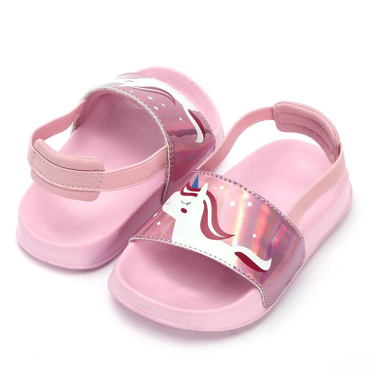 Toddler / Kid Cartoon Unicorn Graphic Open Toe Slingback Sandals Pink