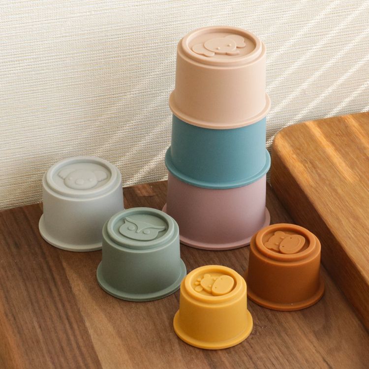 Baby Stacking Cups Building Toy Safe Nesting Cup Infant Bath Toys Early Education for Bathtub Pool Beach Indoor Outdoor Orange