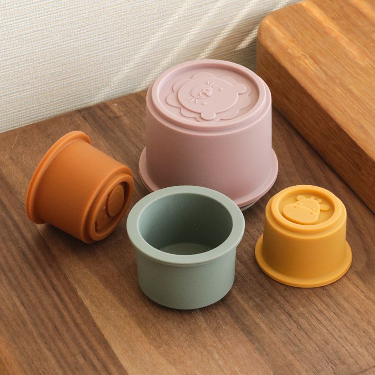 Baby Stacking Cups Building Toy Safe Nesting Cup Infant Bath Toys Early Education for Bathtub Pool Beach Indoor Outdoor Orange
