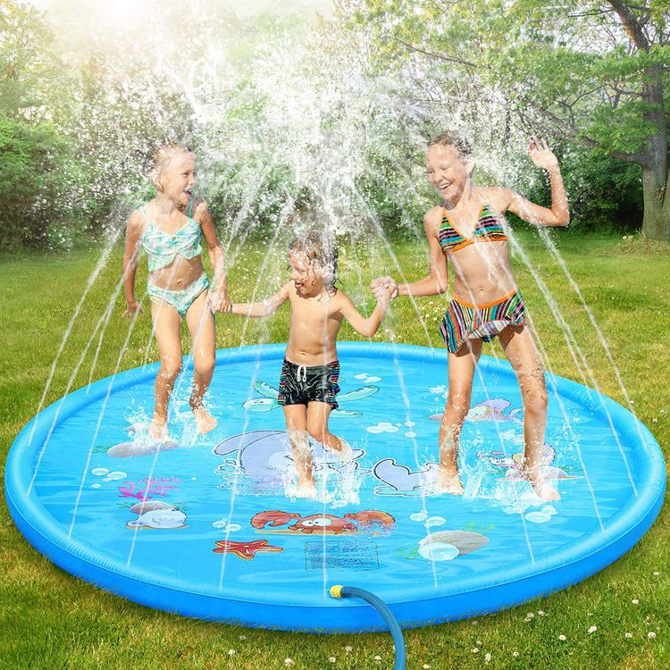Kids Splash Pad Dolphin Ocean Animals Pattern Water Spray Play Mat Sprinkler Wading Pool Outdoor Water Summer Toys Blue