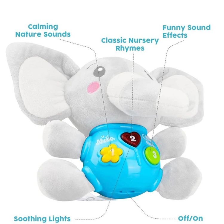 Baby Plush Toy Soothing Sound Machine Stuffed Animal Elephant Slumber Buddies Sleep Aid for Babies Kids Grey