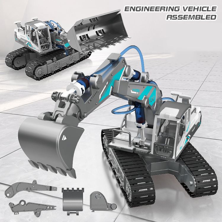 Building Hydraulic Excavator Bulldozer Toys Kids Engineering Vehicle Assembled Kits Color-A