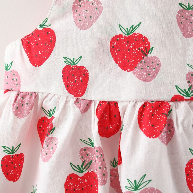 100% Cotton 2pcs Baby Girl All Over Red Strawberry Print Sleeveless Bowknot Dress with Hat Set Red