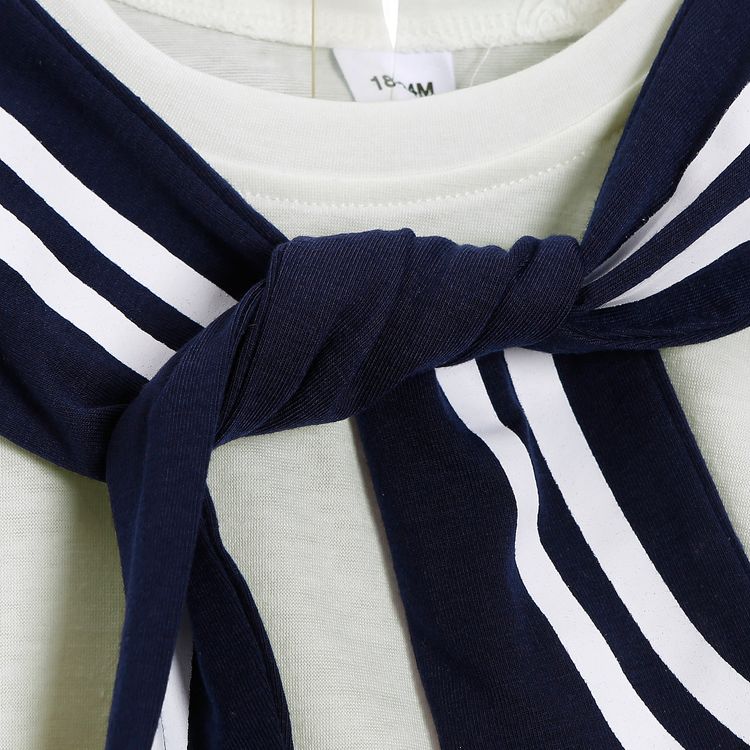 3pcs Toddler Boy Preppy style Letter Print Tee & Striped Sailor Collar Cape and Pants Set White