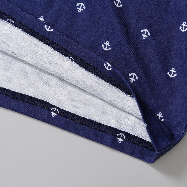 2pcs Toddler Boy Casual Anchor Print Long-sleeve Polo Shirt and Khaki Pants Set Royal Blue