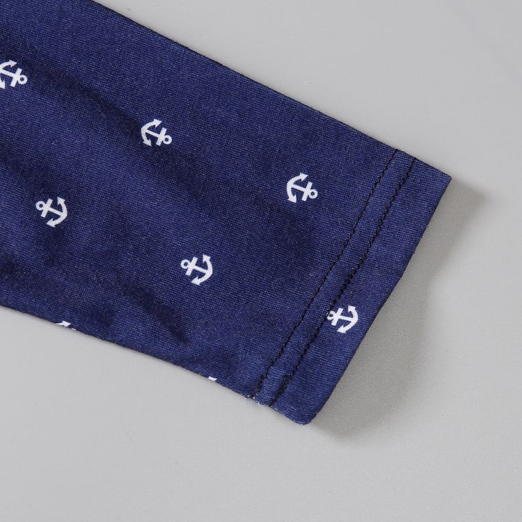 2pcs Toddler Boy Casual Anchor Print Long-sleeve Polo Shirt and Khaki Pants Set Royal Blue