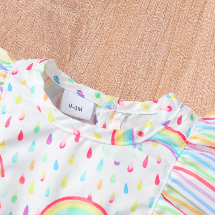 2pcs Baby Girl Allover Rainbow Print Sleeveless Ruffle Romper with Headband Set Multi-color