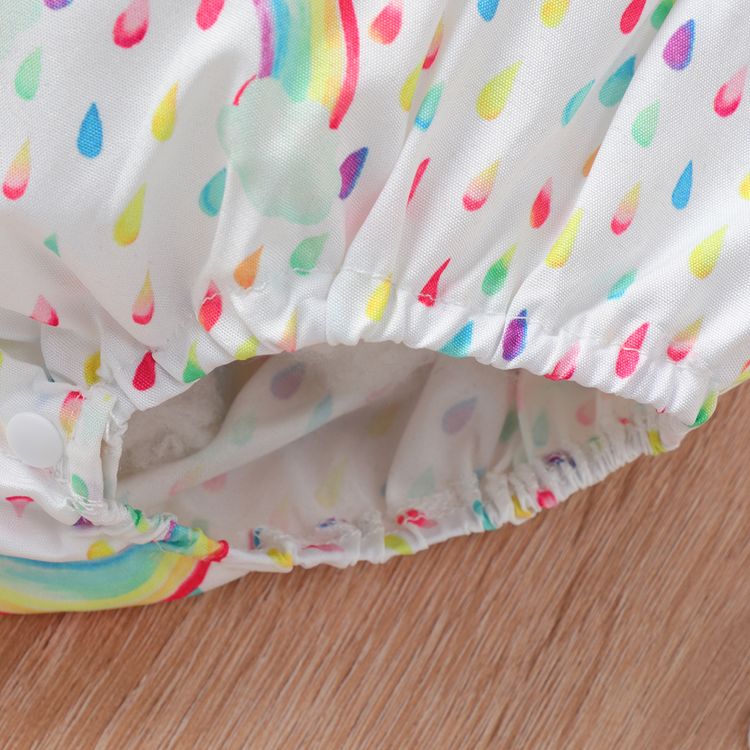 2pcs Baby Girl Allover Rainbow Print Sleeveless Ruffle Romper with Headband Set Multi-color
