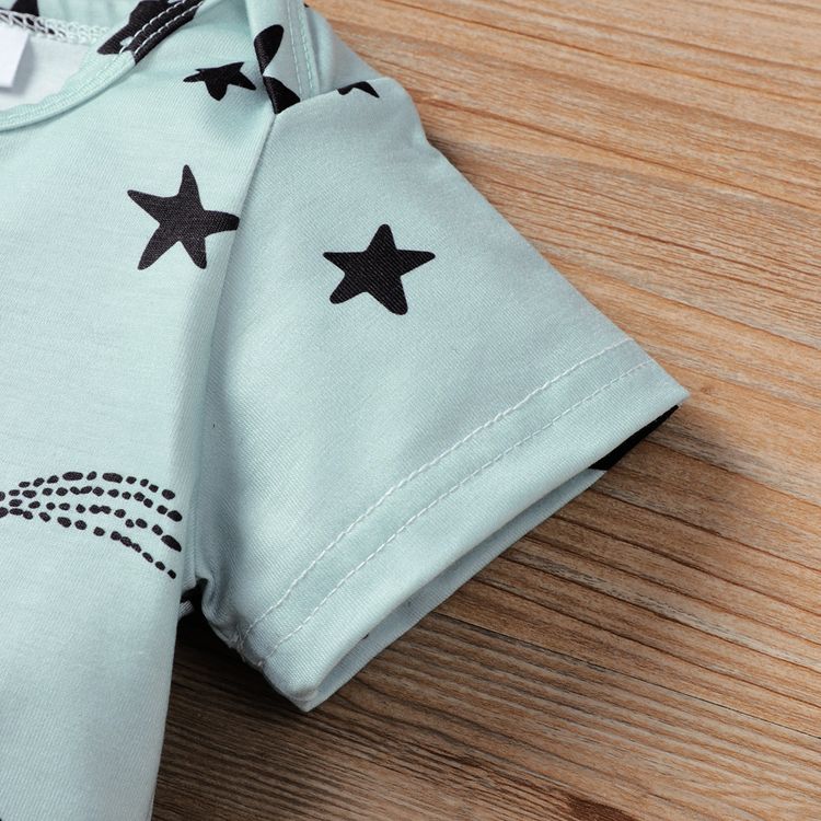 Baby Boy/Girl Allover Rainbow/Stars/Dots Short-sleeve Romper Turquoise
